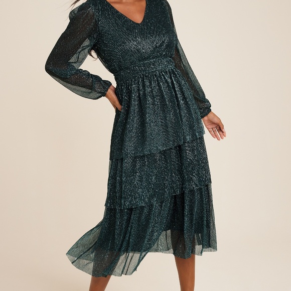 Maurices - Metallic plisse long sleeve special occasion midi dress - NWT - Picture 10 of 10
